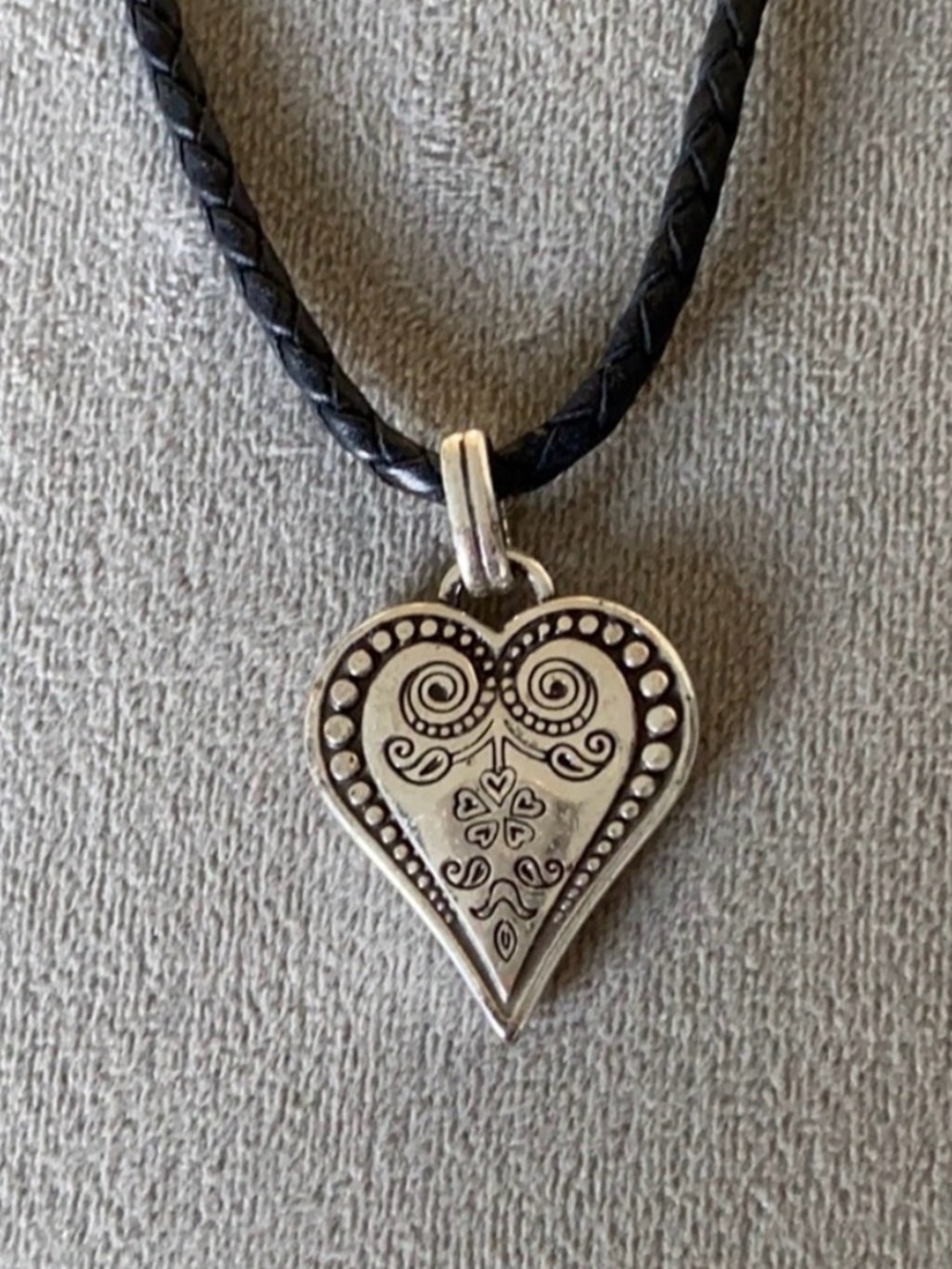 Brighton Silver-Tone Heart Pendant on Black Braided Cord
